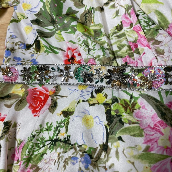 Mac Duggal NWT Floral Faux Wrap Flutter Sleeve A-line Gown Size 4 Jewel Belt - Picture 6 of 10